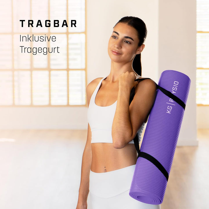 KG Physio Yogamatte Rutschfest und Gepolstert - Yoga Matte mit Tragegurt, Fitnessmatte, Turnmatte, S