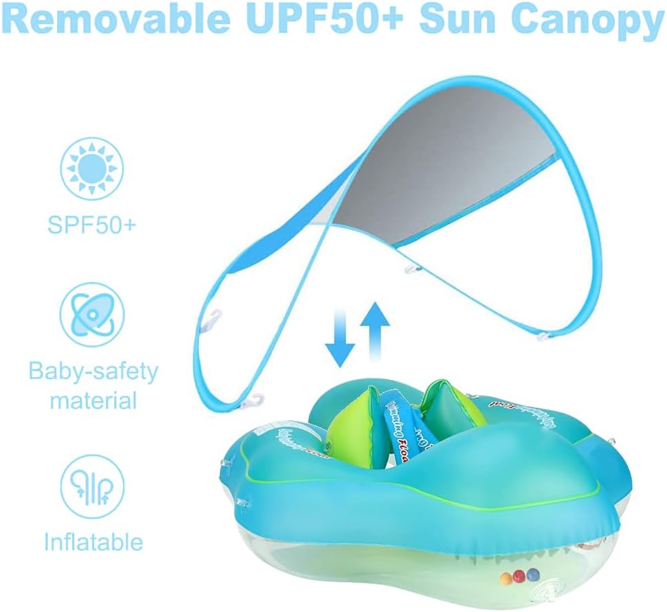 Baby Schwimmring mit abnehmbarem sonnendach,Schwimmhilfe verstellbare Schultergurte,Schwimmtrainer,m