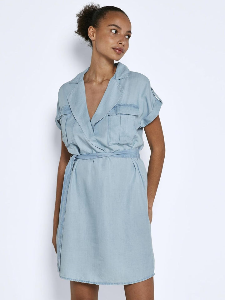 Noisy may Damen Blusenkleid Vera, Blau (Light Blue Denim Light Blue Denim)