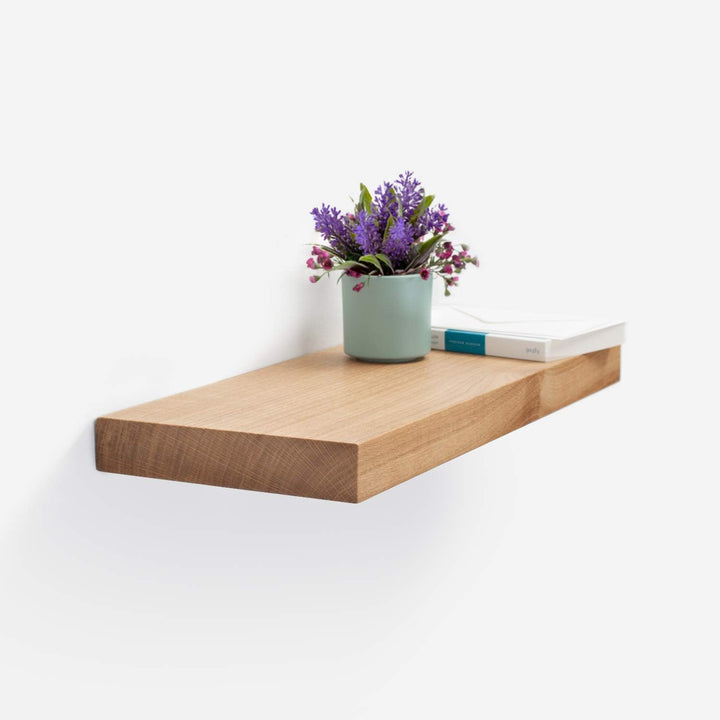 Wandregal Holz Eiche Massiv Schweberegal - Handgefertigtes Regal Bücherregal Holzregal Wandboard HOL