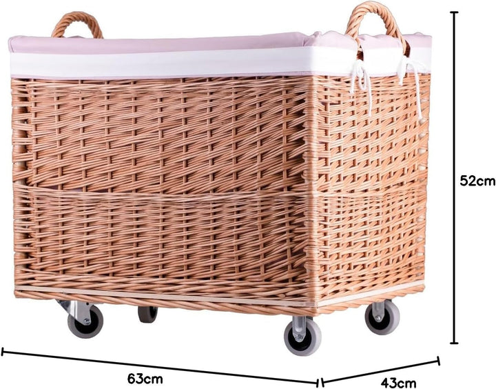 e-wicker24 Weidenkorb Aufbewahrungskorb rechteckiger Wäschekorb aus Weidengeflecht mit Rollen und St