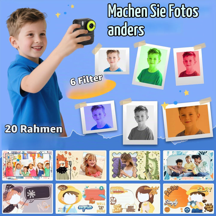 Kinder Sofortbildkamera 1080P HD mit microSD-Karte &amp; Fotopapier – Kinderkamera Digitale Videokamera