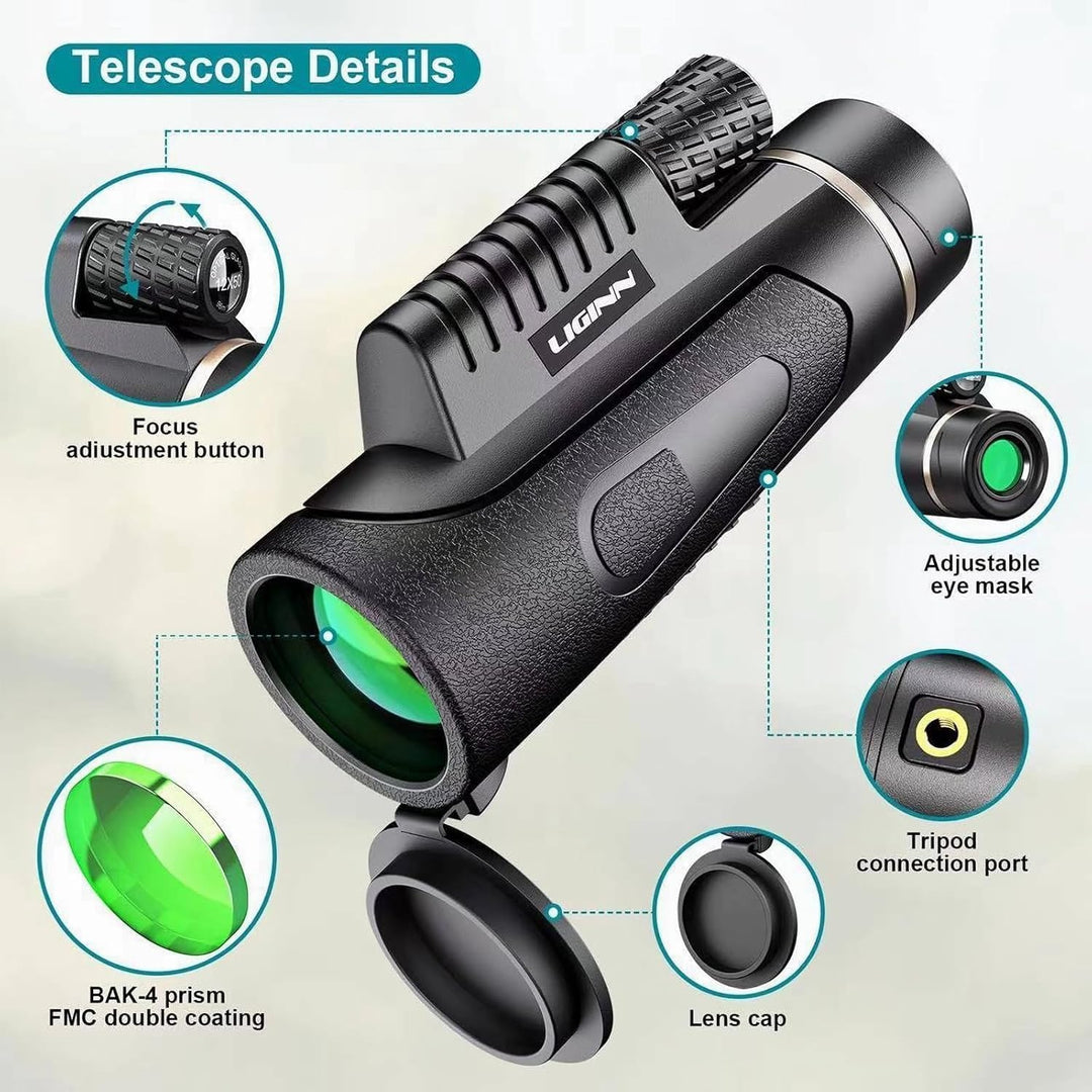 Monokulares Teleskop, Monokular 12x50, Monokular für Erwachsene, mit BAK4-Prisma und FMC-Objektiv, m