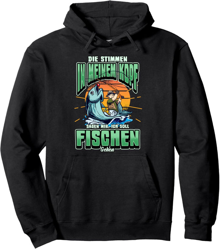 Fischen Angelrute Lustig Die Stimmen in meinem Kopf Spruch Pullover Hoodie