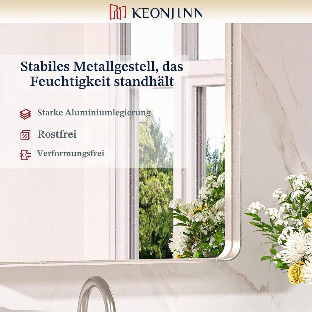 Keonjinn Wand Spiegel Nickel 40x50cm, Badezimmerspiegel Badspiegel mit Metallrahmen, Gehärtetes Glas