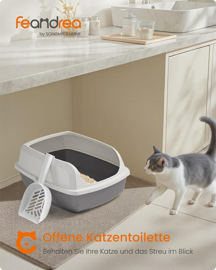 Feandrea Katzenklo mit hohen Seitenwänden, XL, offene Katzentoilette, mit Schaufel, für Kätzchen und