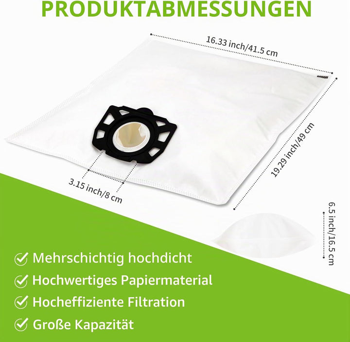 10 Stück Staubsaugerbeutel für Kärcher 2.863-006.0 Vliesfilterbeutel 487 Ersatzbeutel WD4 WD5 WD6 WD