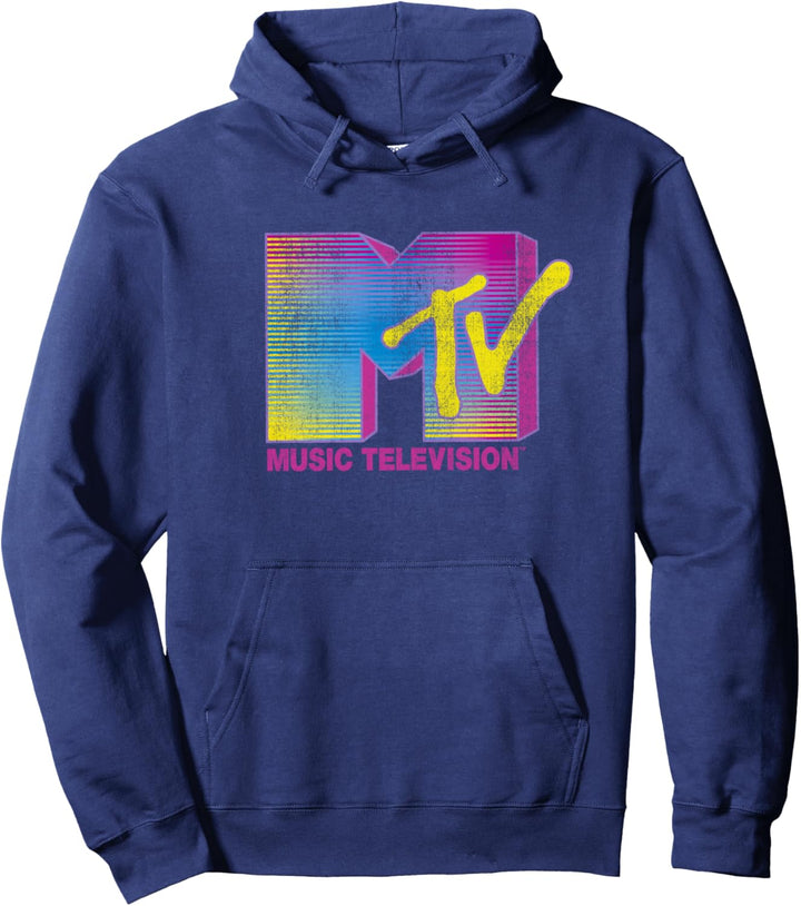 MTV Distressed Fluorescent Gradient Logo Pullover Hoodie