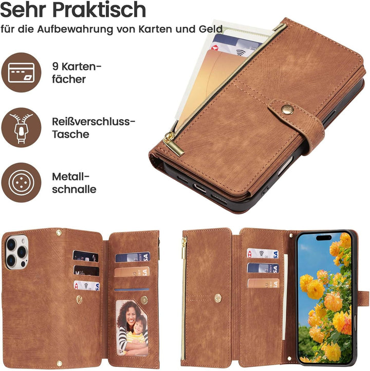 ZCDAYE iPhone 16 Pro Hülle mit Band, Leder iPhone 16 Pro Handykette Handyhülle Handytasche mit Korde