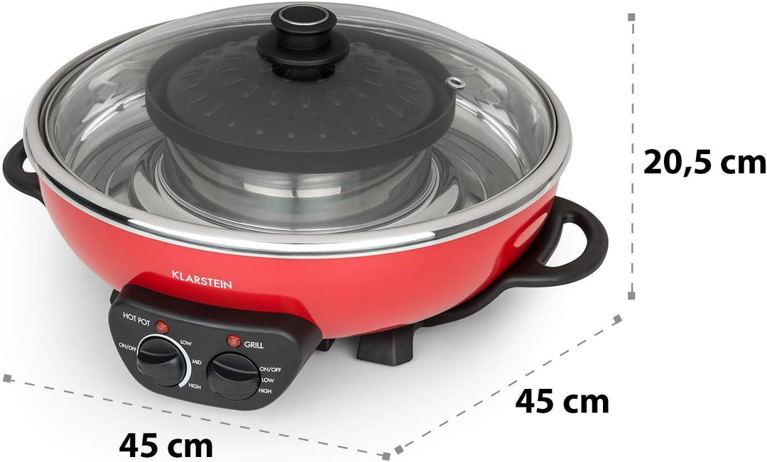 Klarstein Szechuan - Hot Pot und Grillplatte, Hot Pot Topf Volumen: 5 Liter, Hot Pot Grill 1350 Watt