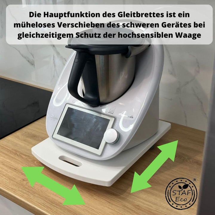 STAFECO® Gleitbrett für Thermomix Holz 100% TM6 TM5 Zubehör Rollbrett Slider müheloses Verschieben &