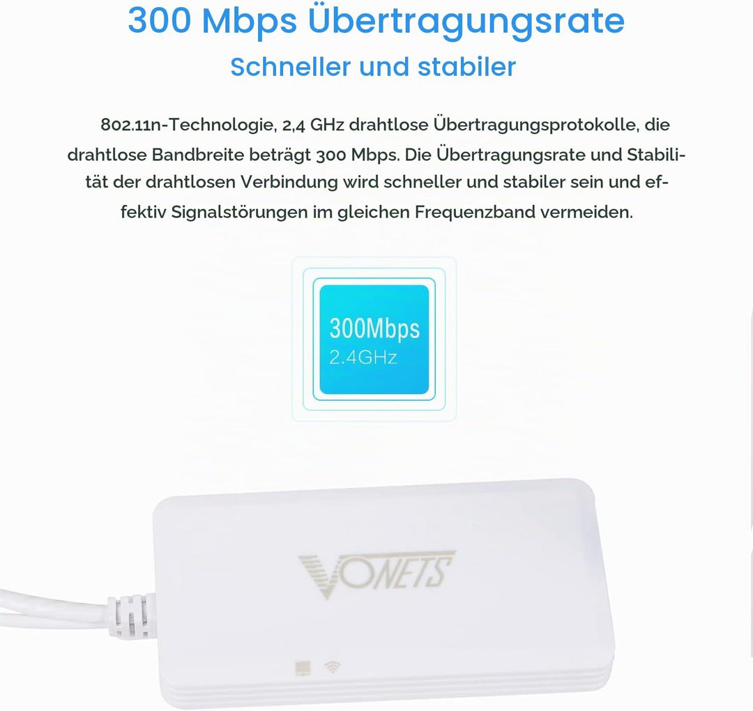 VONETS 2,4GHz WLAN Router/WiFi Bridge Ethernet Wireless Repeater/WLAN Hotspot Extender/Signalabdecku