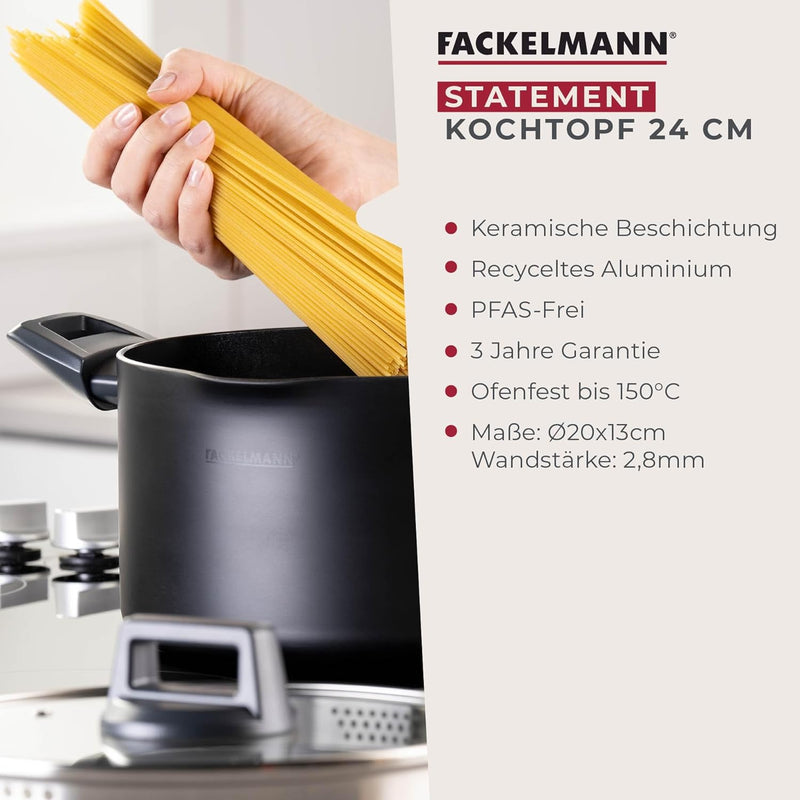 Fackelmann Kochtopf Statement 24cm – Topf mit keramische Beschichtung – Recyceltes Aluminium mit Ant