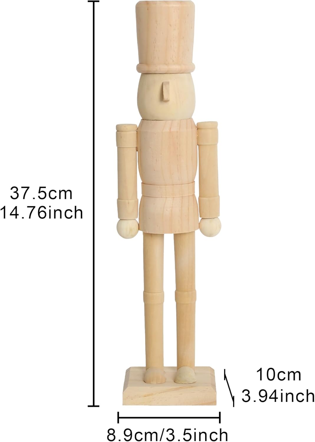 PE Nussknacker Holzfigur Unbemalt 38 cm - Grosses DIY Bastelset zum Bemalen, Holzrohling Soldat Figu