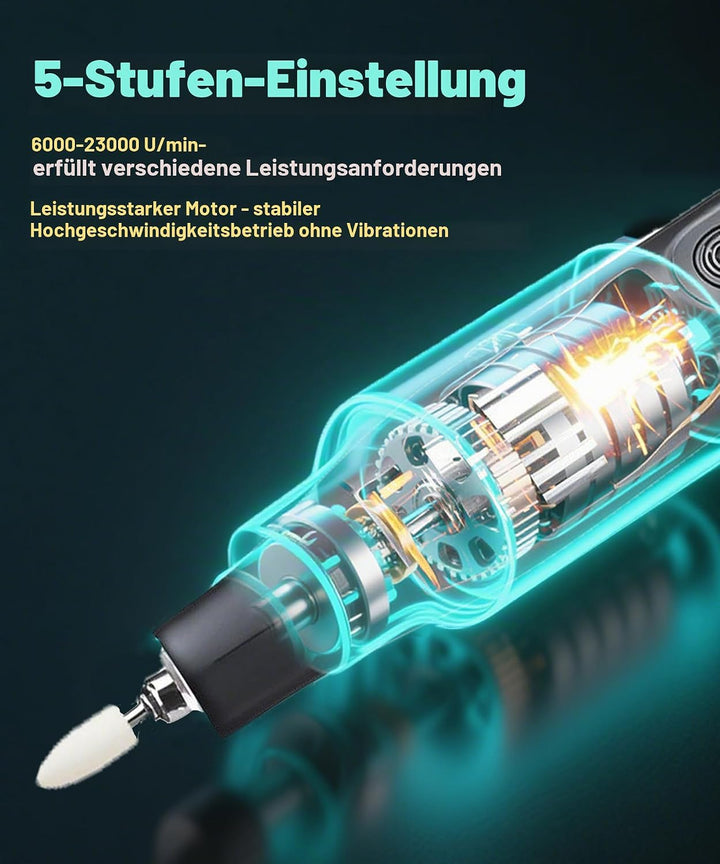 8V Akku Multifunktionswerkzeug Rotationswerkzeug 5-Gang(6000-23000 U/min) mit 56 Zubehör, Kabellos D