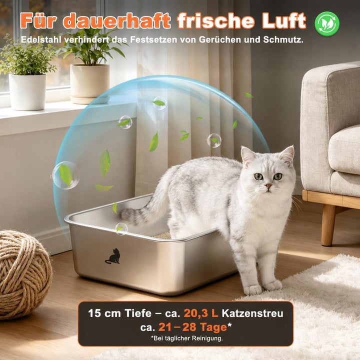 ZEDELMAIER Edelstahl Katzenklo mittelgross für Katzen | Ausgewogene Grösse | Alltagstaugliches Desig