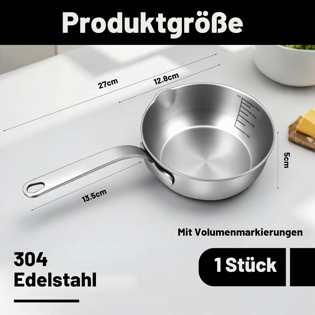 Butterwärmer aus Edelstahl, 400 ml (13,5 FL oz), zum Erwärmen von Milch, Butter, Sossen, Kaffee, Sch