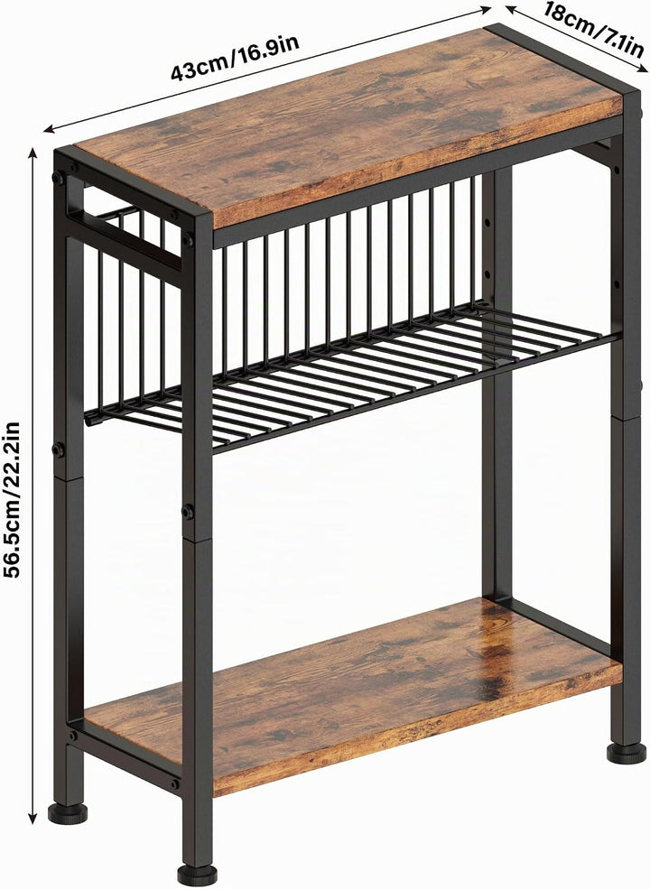 Schmaler Beistelltisch, 2er Set 3 Ablagen Nachttisch Schmal mit Zeitschriftenhalter, sofa beistellti