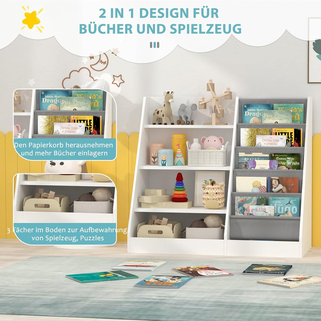 Kinderregal Bücherregal für Kinder 90x40x80cm, mit 5 Ablage und 4 offenen Fächern, Holz, Spielzeugre
