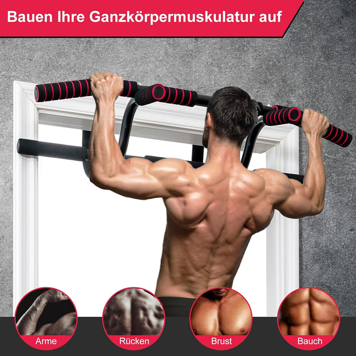 COSTWAY Klimmzugstange für den Türrahmen ohne Bohren, Pull Up Bar mit Reckstange und Zugseil, Dip Ba