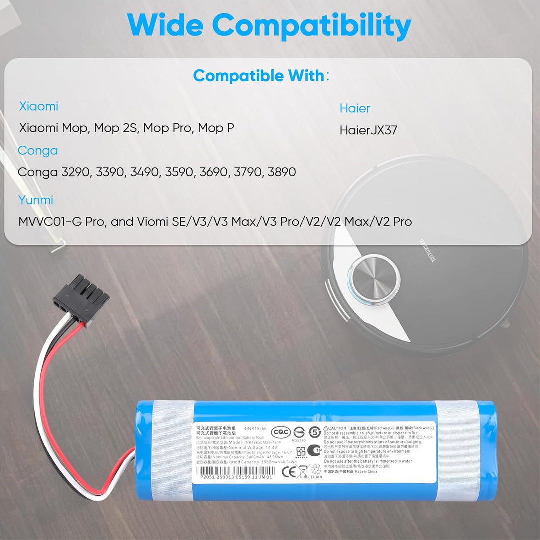 3400mAh 14,4 V Akku Kompatibel mit Xiaomi Mop, Mop 2S, Mop Pro, Mop P Saugrobotern und Conga 3290, 3