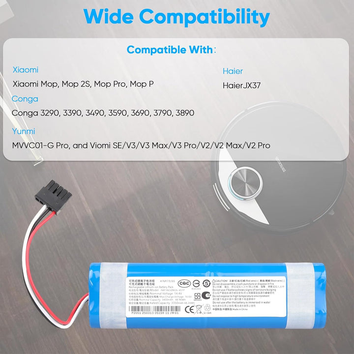3400mAh 14,4 V Akku Kompatibel mit Xiaomi Mop, Mop 2S, Mop Pro, Mop P Saugrobotern und Conga 3290, 3