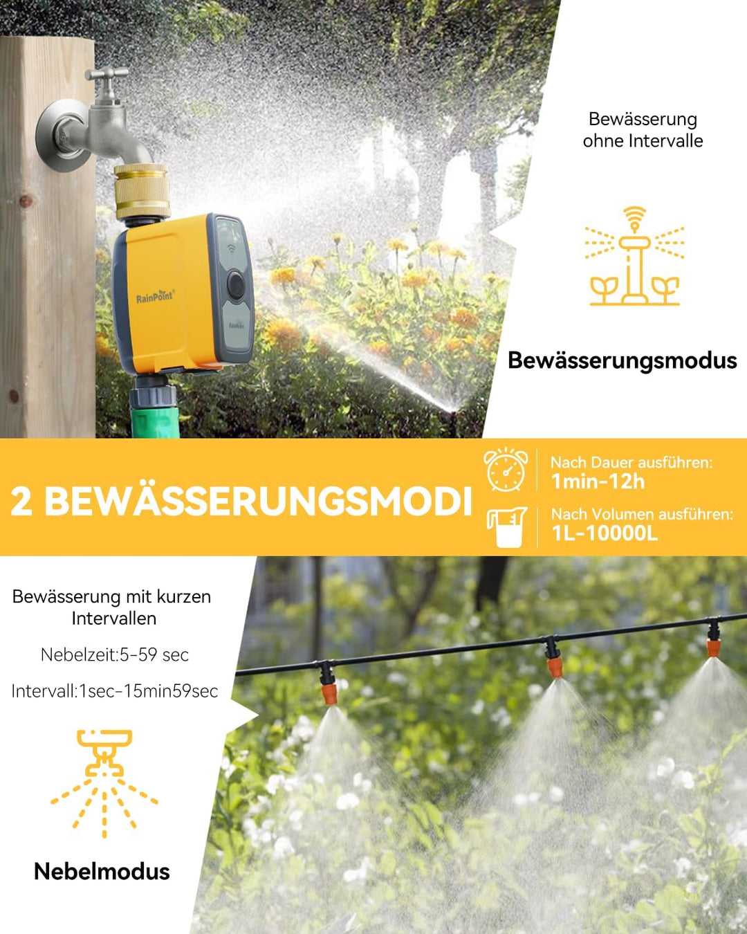 RAINPOINT Bewässerungscomputer WLAN 2,4 GHz mit Messingeinlass, Automatische Garten Bewässerungsuhr