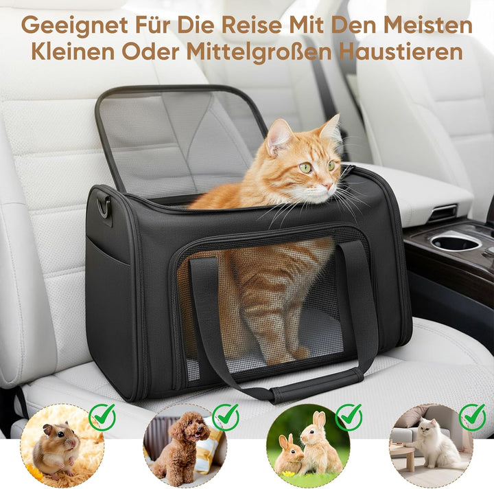 Transporttasche Katze und Hund, Faltbare Katzentransportbox, Haustiertragetasche mit Einstellbar Sch