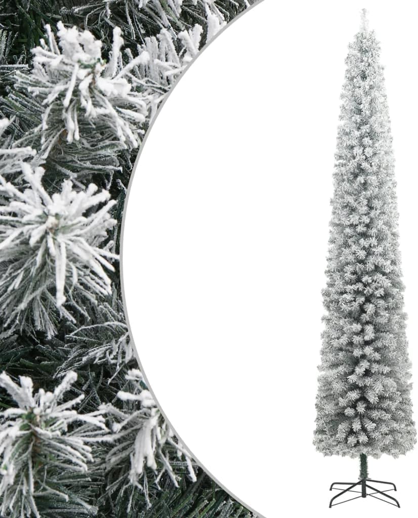 vidaXL Weihnachtsbaum Schlank, Christbaum mit Metallständer, Weihnachtsdekoration mit weissem Kunsts
