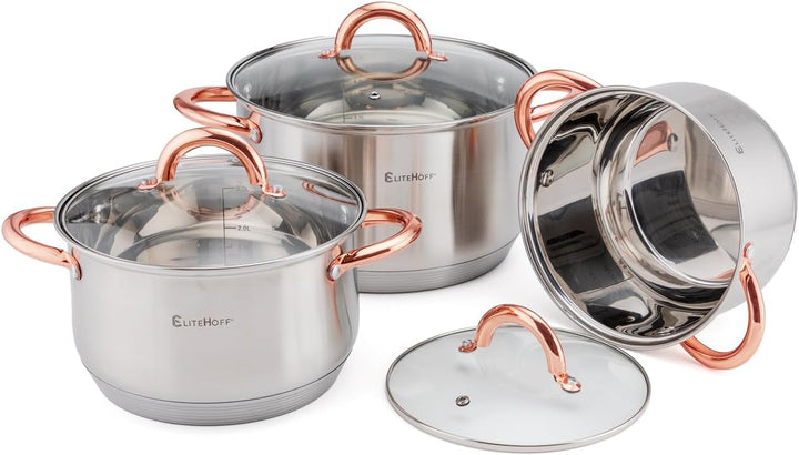EliteHoff Topfset Induktion, Kochtopf Set mit Glasdeckel, 7-lagiger Edelstahl Topf- & Pfannensets mi