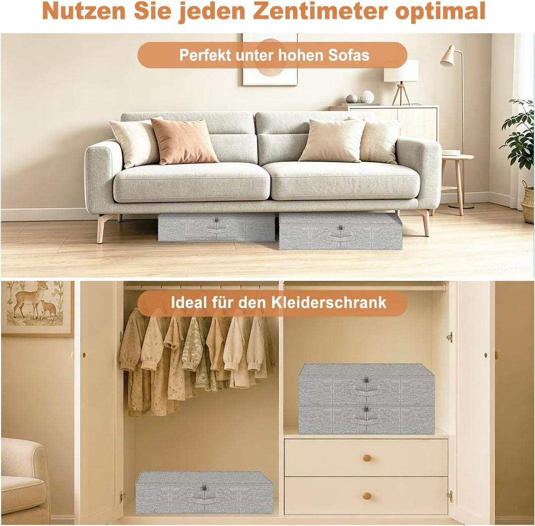 Unterbett Aufbewahrungsbox 17cm mit Deckel, 3 Stück Faltbar 50L Unterbettkommode, Waschbar Kleiderau