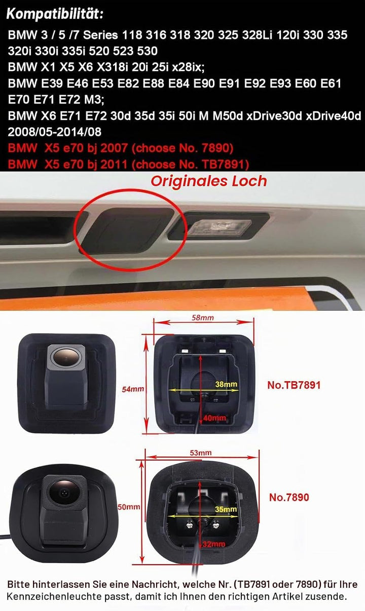 Wasserdicht Nachtsicht Super HD Rückfahrkamera Ersatz für BMW X1 X5 X6 X318i 20i 25i x28ix/BMW X5 e7