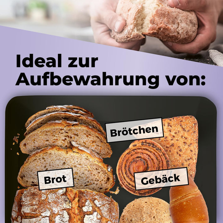 Lumaland Cuisine Brotkasten | Brotdose aus Metall mit Bambus Deckel | Brotbox rechteckig 30,5 x 23,5