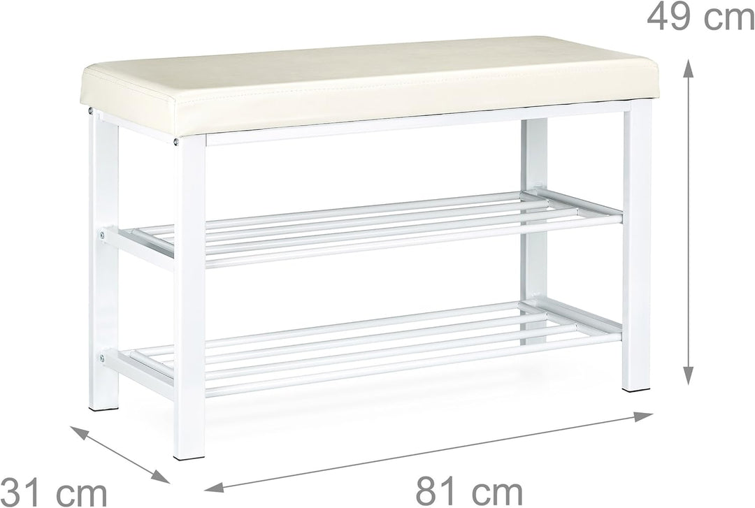 Relaxdays Schuhbank, offen, für 6-8 Paar Schuhe, Schuhregal zum Sitzen, Polsterung aus Kunstleder, H