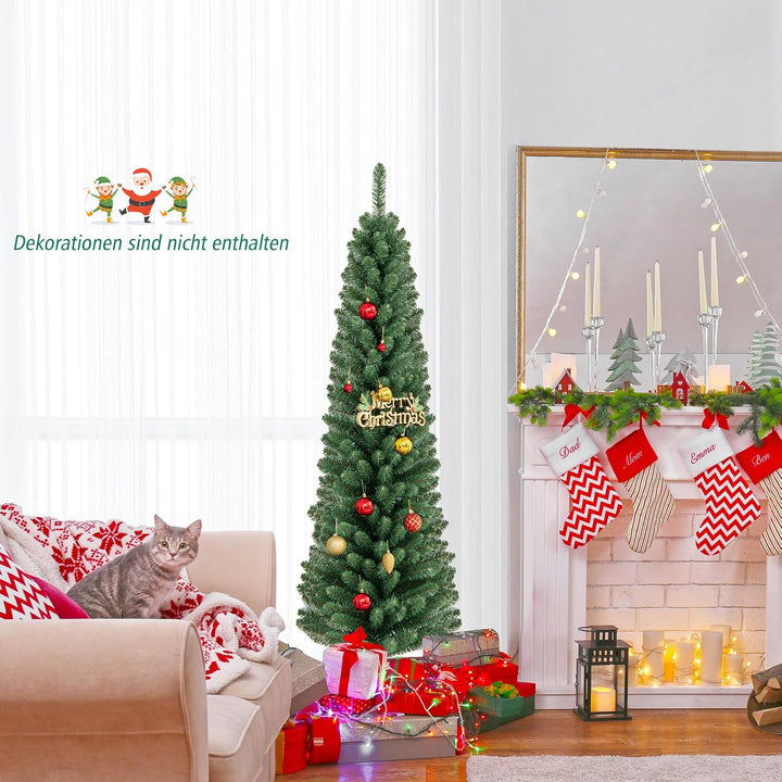 COSTWAY 150cm Bleistift Weihnachtsbaum, künstlicher Tannenbaum mit 295 Zweigespitzen & Metallständer