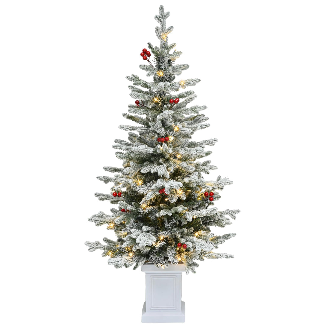YITAHOME 140cm Vorgefertigter Künstlicher Weihnachtsbaum mit Beleuchtung, Schlanke Tanne mit 11 Rote