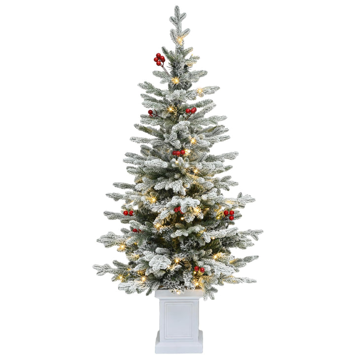 YITAHOME 140cm Vorgefertigter Künstlicher Weihnachtsbaum mit Beleuchtung, Schlanke Tanne mit 11 Rote