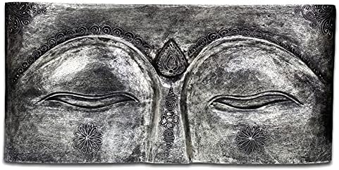 FaHome Meditatives Buddha Relief Wandbild aus Albesiaholz - Handgefertigt, 78x40x4 cm, Silber