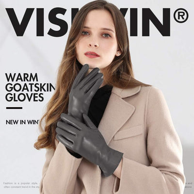 vislivin Vollhand Touchscreen-Handschuhe für Damen Leder Handschuhe Warmer Winter SMS Autofahren Han