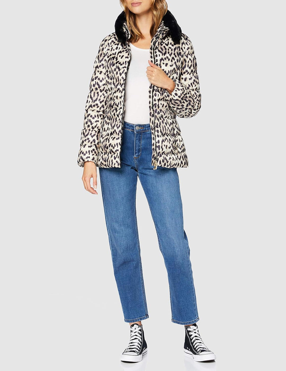 Geox W CAMEI Damen Daunenjacke 42 Beige Animalier, 42 Beige Animalier