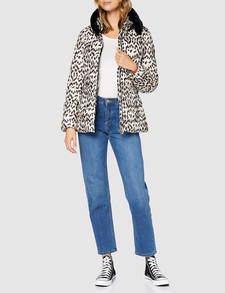 Geox W CAMEI Damen Daunenjacke 42 Beige Animalier, 42 Beige Animalier