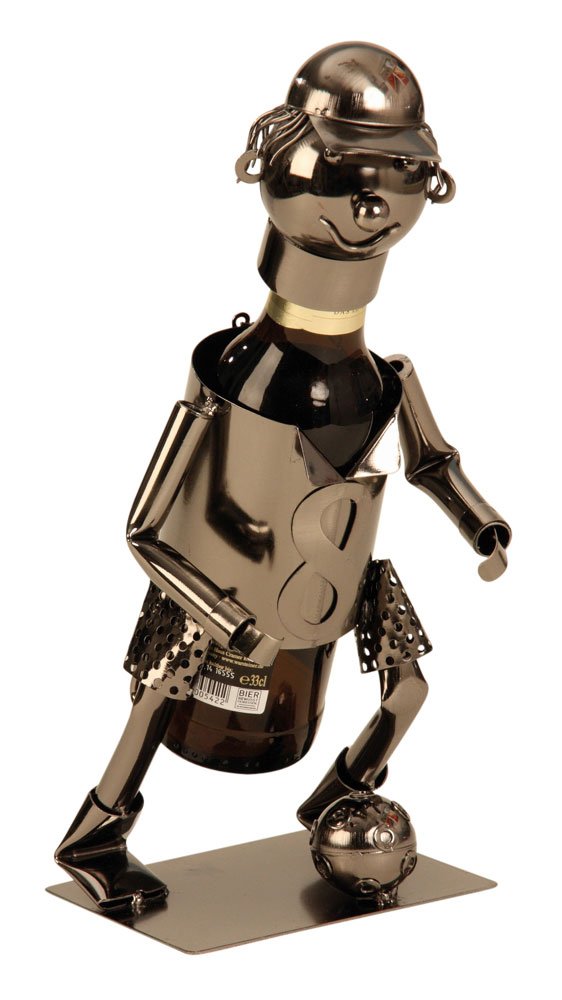 Moderner Bier Flaschenhalter Fussballspieler aus Metall Höhe 18,5 cm