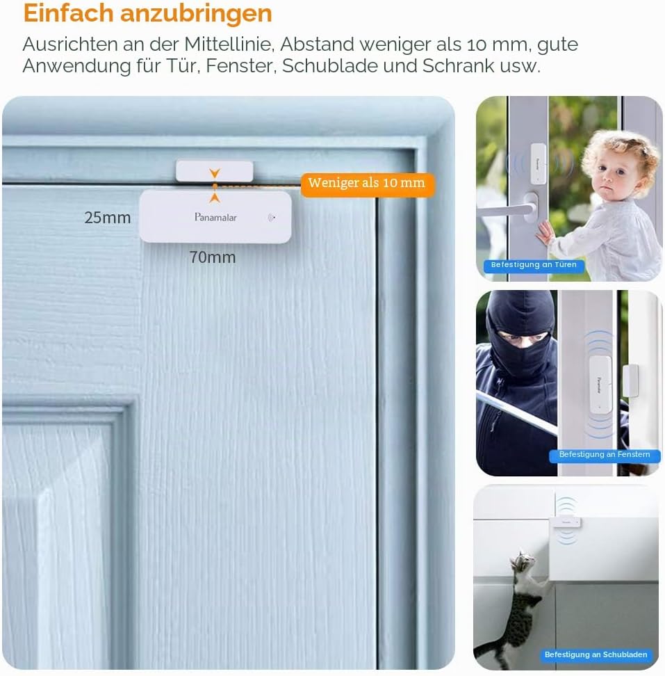 Panamalar Wireless Türfenstersensor, Niedriger Energie Tür&amp;Fensteralarm kompatibel mit Alexa/Google-