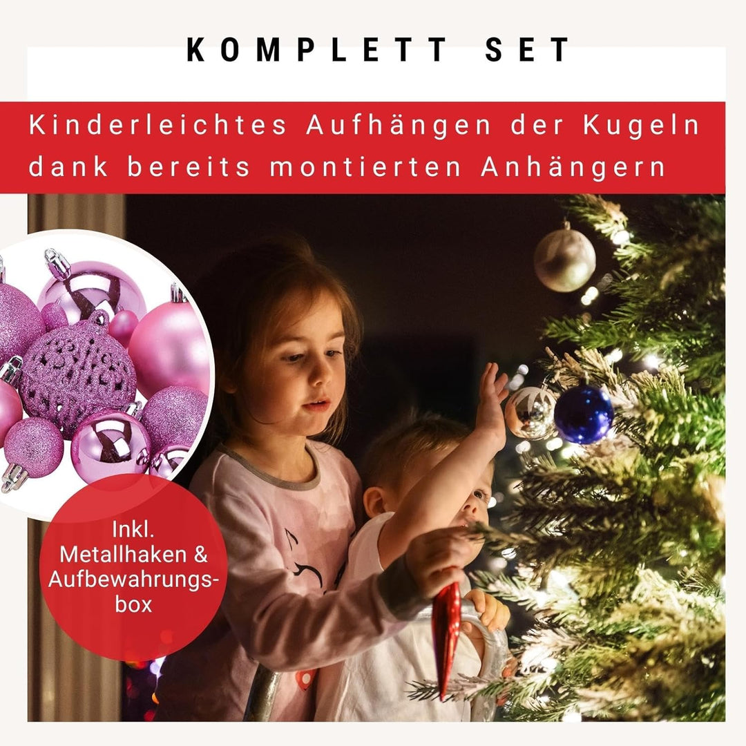 WOMA Christbaumkugeln Set Rosa & 22 weiteren Farben - 50er & 100er Weihnachtskugeln Set - Weihnachts