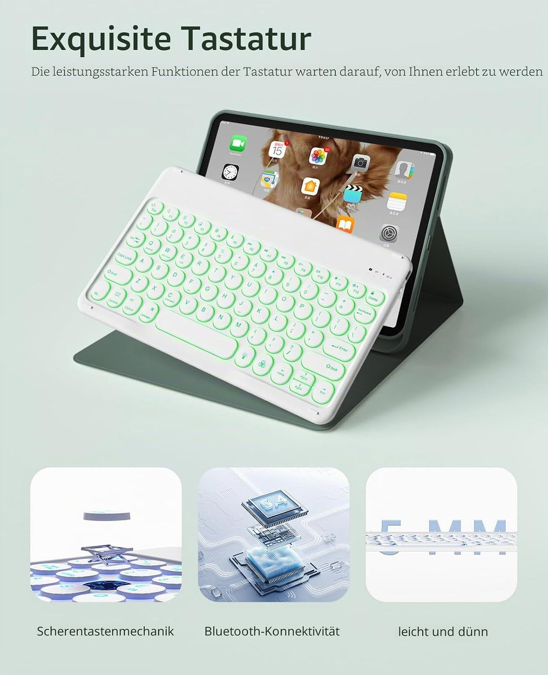 JKSML Tastatur Hülle für iPad (A16) 11 Zoll 2025 &amp; iPad 10 Generation 10,9 Zoll 2022-7 Farbige Beleu