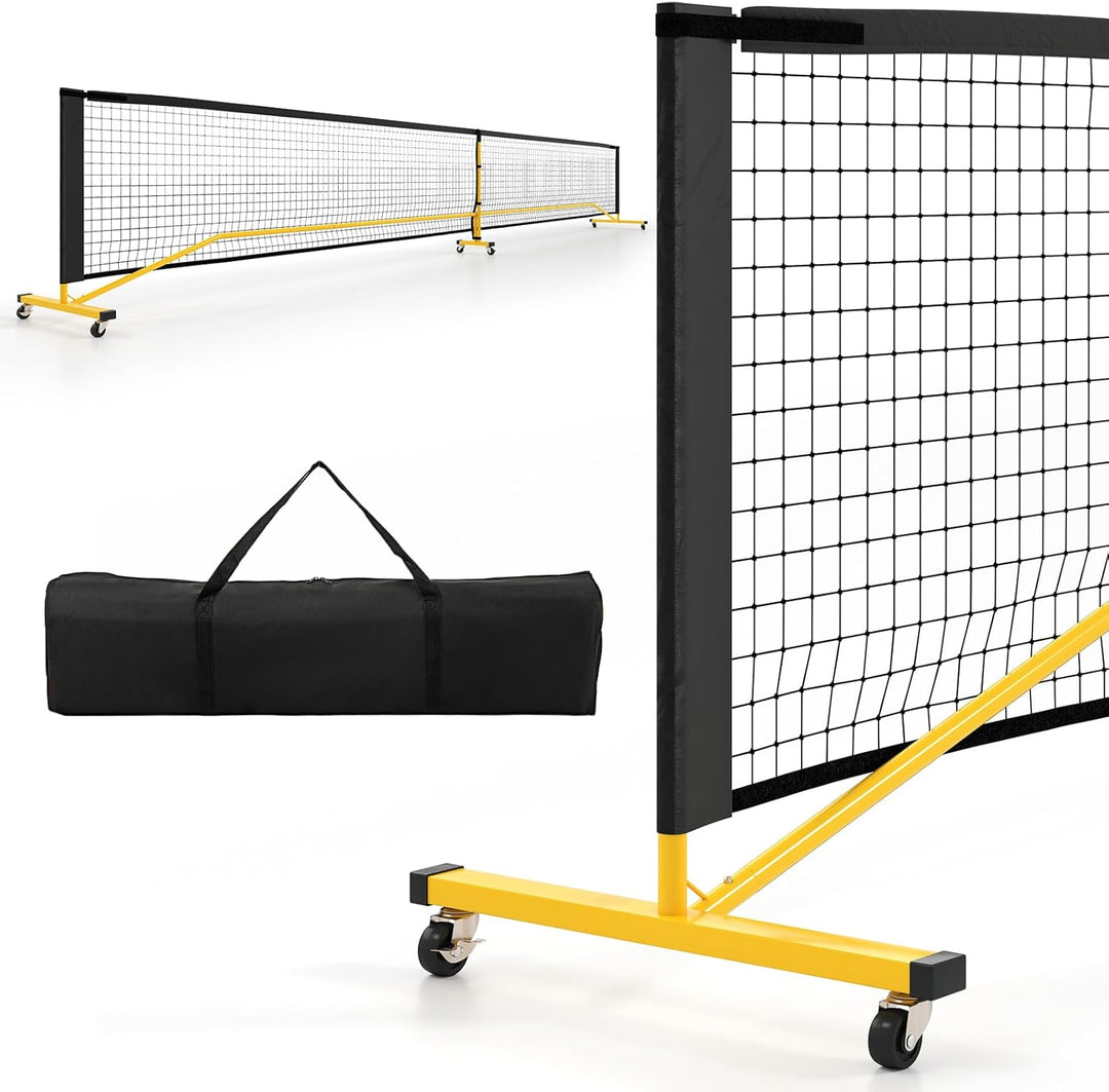 COSTWAY tragbares Pickleball Netz mit Rollen, 6,7 m Pickleball-System in offizieller Grösse mit Meta