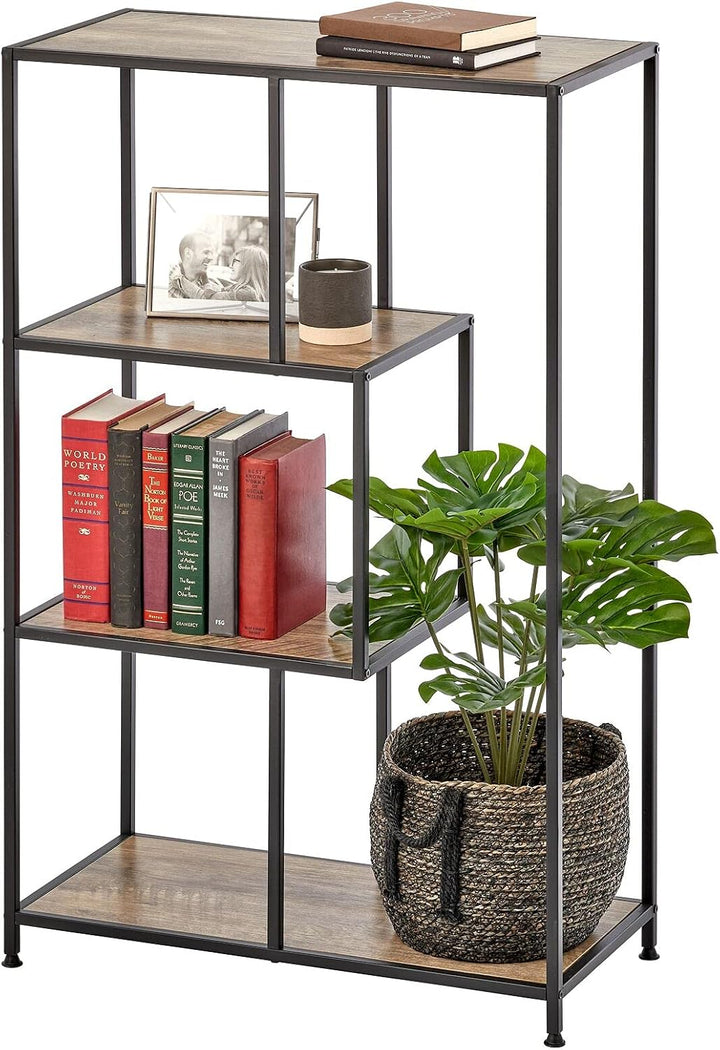 mDesign Bücherregal mit 4 Ebenen – kleines Bücherregal aus Metall und Holz – modernes Holzregal im I