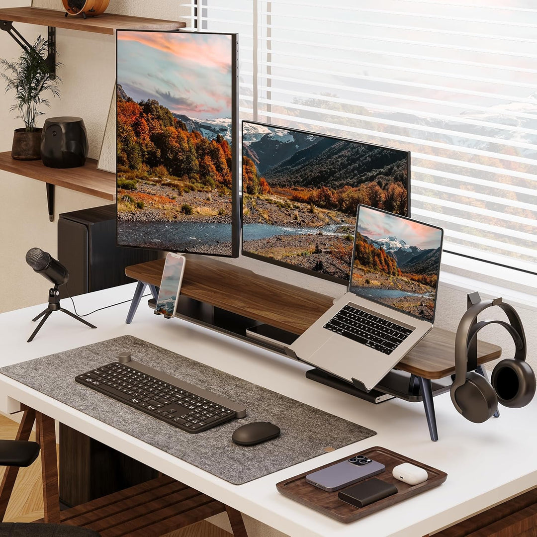 Fenge Dual Monitorständer mit Laptop Halterung/Telefon Halter/Headset Halterung, 2 Etagen Gross Mult