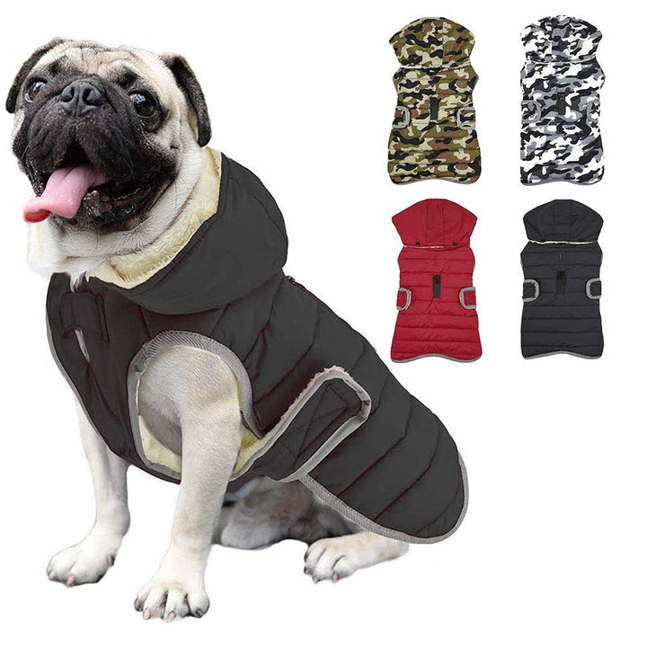 Winter Hundejacke with Abnehmbarem Hut, Hundemantel Wasserdicht Reflektierend Hund Mantel Warme Hood