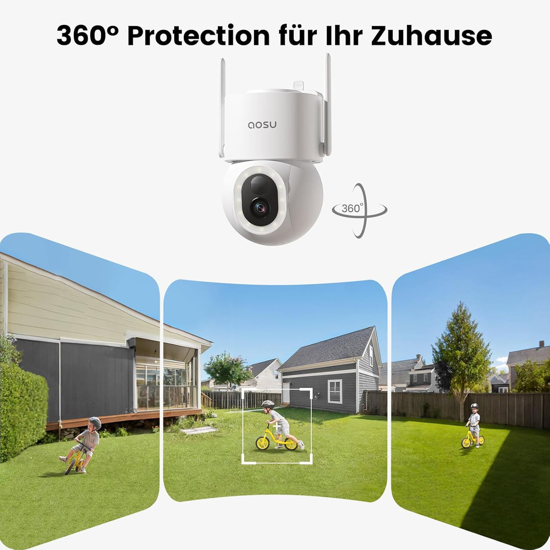 aosu 3K 5MP Überwachungskamera Aussen Solar Akku, 360° PTZ, 2-in-1 Überwachung und Beleuchtung, AI-E